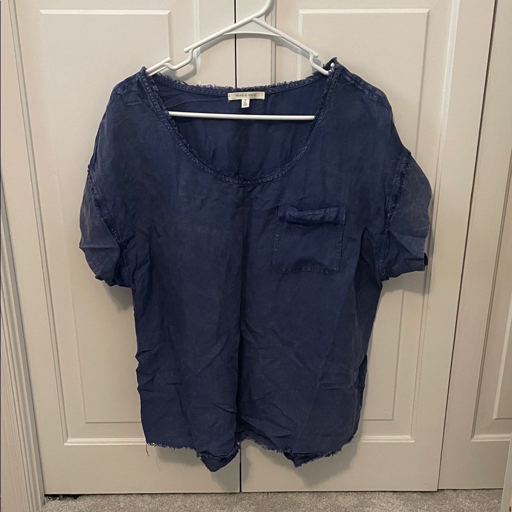 Anthropologie Deep Blue Short Sleeve Top